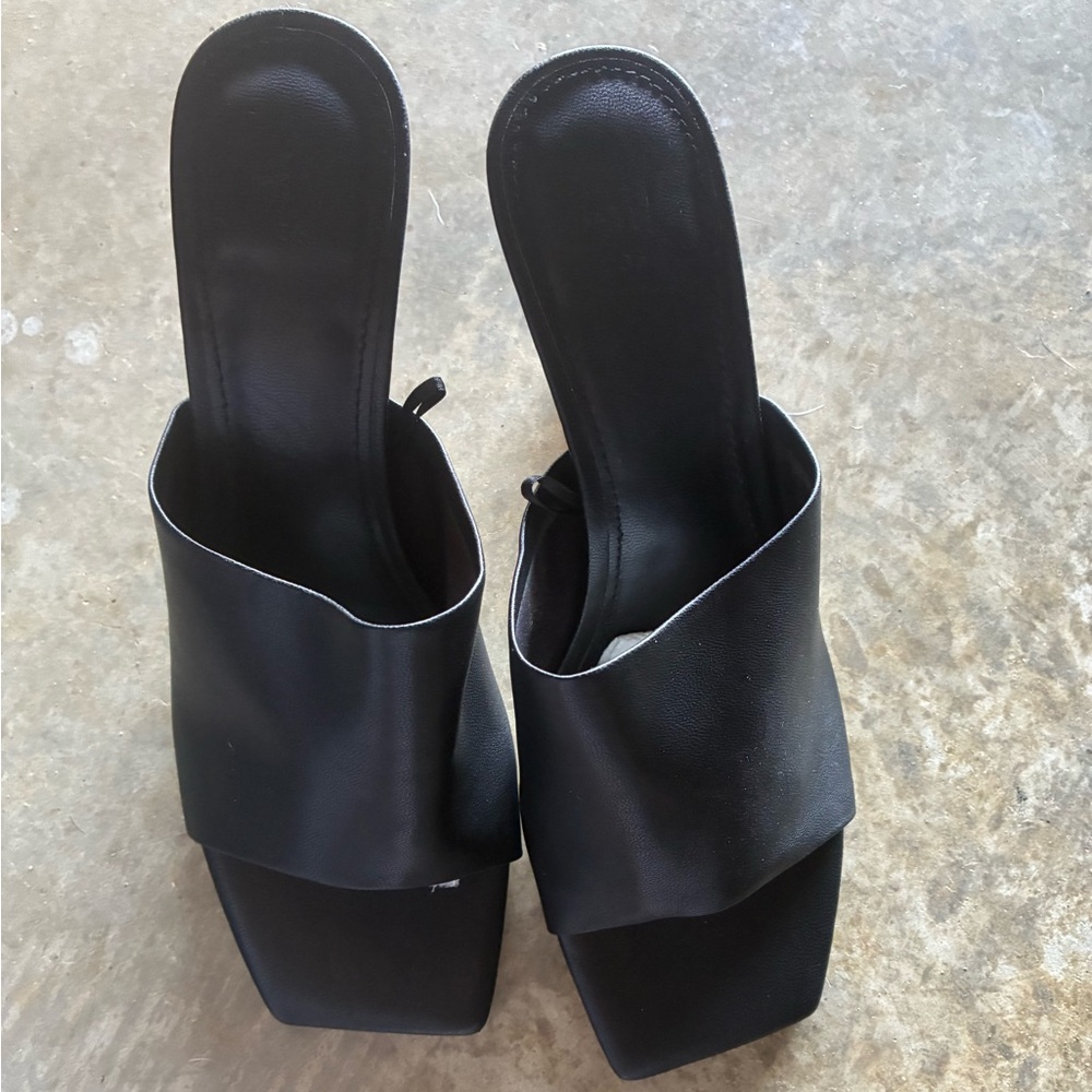 Black Leather Open-Toe kitten heel Mule size 6 - Picture 4 of 7
